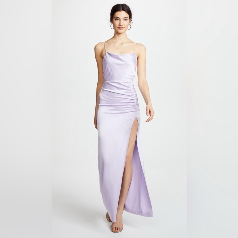 Alice + Olivia Purple One Shoulder Slit Gown